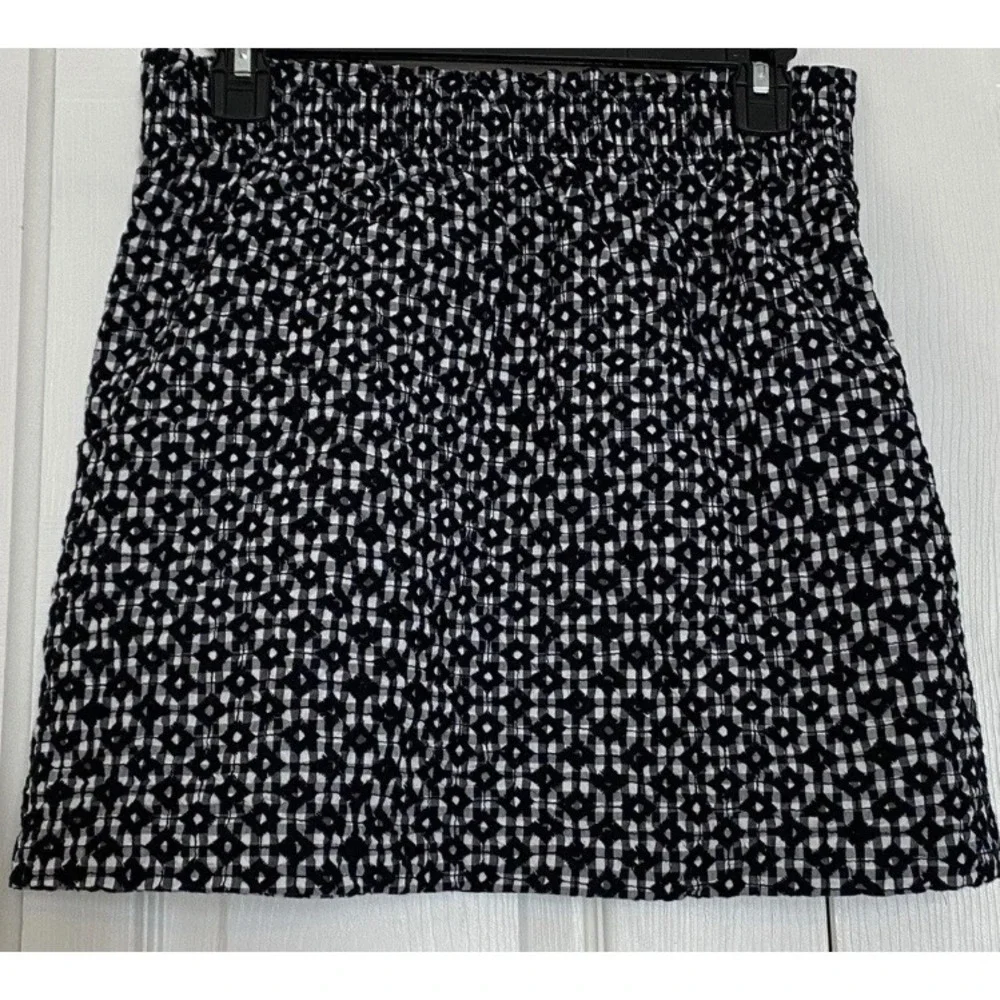 J.Crew Black White‎ Gingham Embroidered Sidewalk City Skirt Elastic Waist Size 4